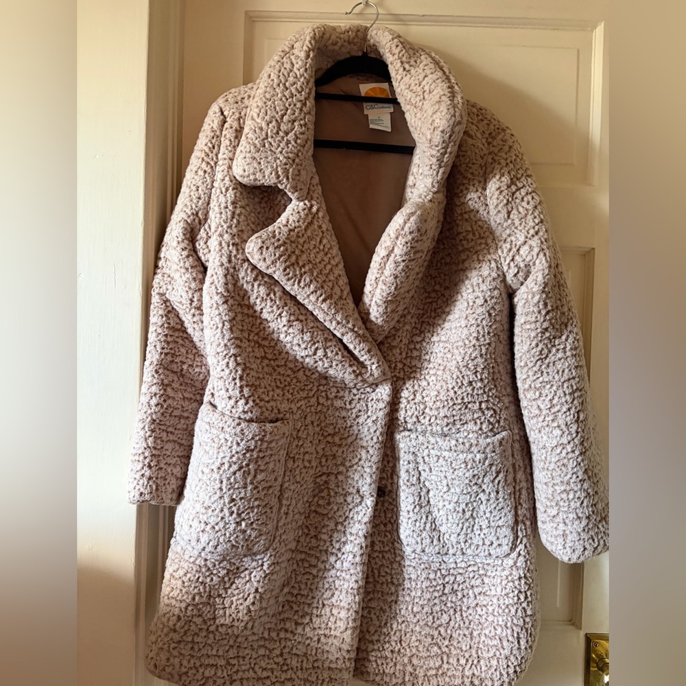 C&C California Plush Teddy Coat - Light Taupe